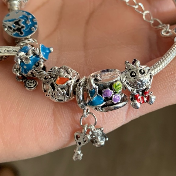 Pandora Moments Snake Chain Bracelet w/ Disney Alice in Wonderland Charms - Picture 7 of 12